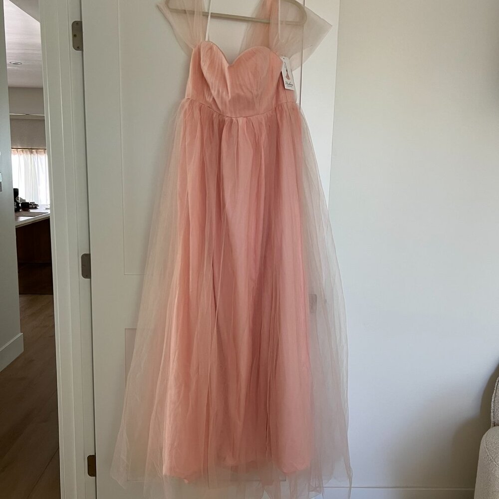 Blush Pink Tulle Off Shoulder Maternity Gown - Picture 7 of 12